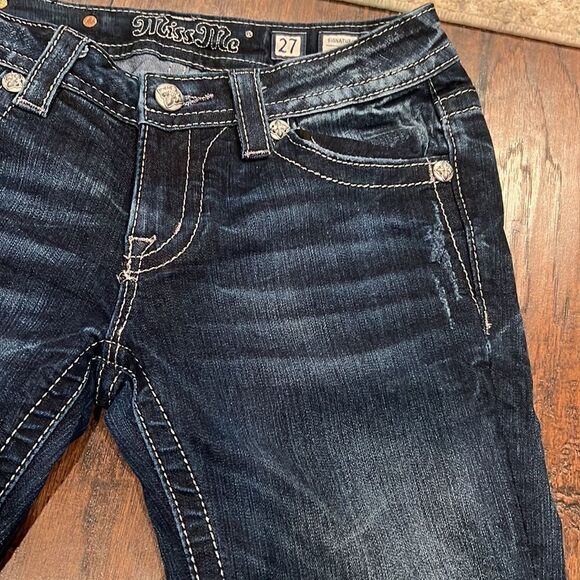 MISS ME STRETCH EMBELLISHED wings distressed DARK WASH DENIM JEANS SIZE 27 - Picture 4 of 13